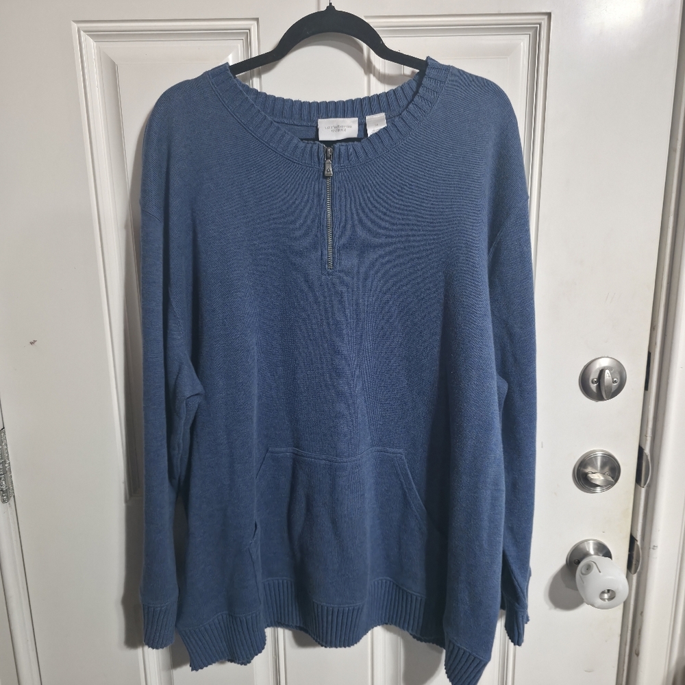 Women's Liz Claiborne Woman Blue Quarter-Zip Knit Sweater 100% Cotton Size 3X